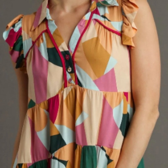 Umgee Peach and Fuchsia Printed Flutter Sleeve Dress - Picture 3 of 8